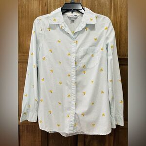EUC Old Navy lightweight button up pale blue w/bananas.